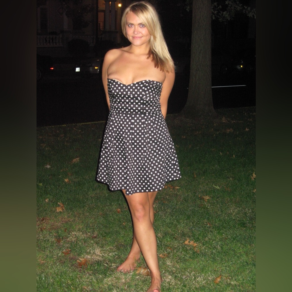 2010 Vintage, “Twee” Polka Dot Strapless Mini Dress Black & White - Picture 16 of 16